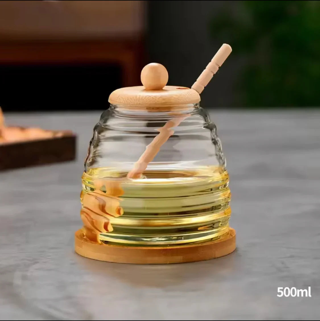 Honey Jar with Wooden Lid & Dipper